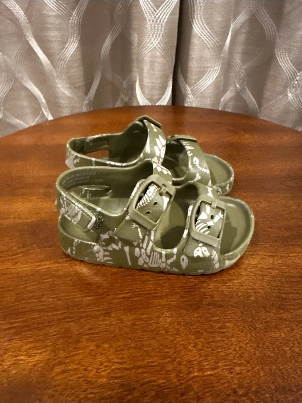 The Children's Place Olive Green Dino Buckle Sandals with White Print